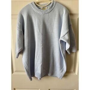 Vintage Express 1987 Light Blue Cotton Sweater Short Dolman Sleeve Oversized L